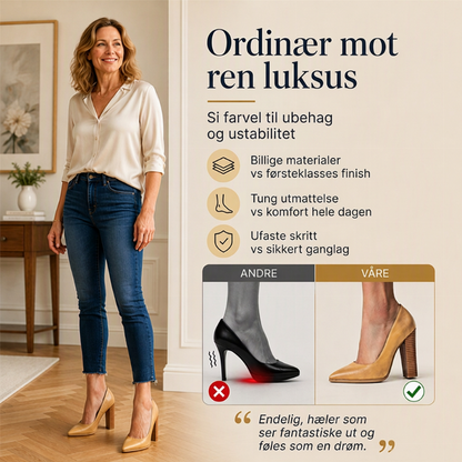 Chic kvinners pumps med spiss tå og tykk høyhæl