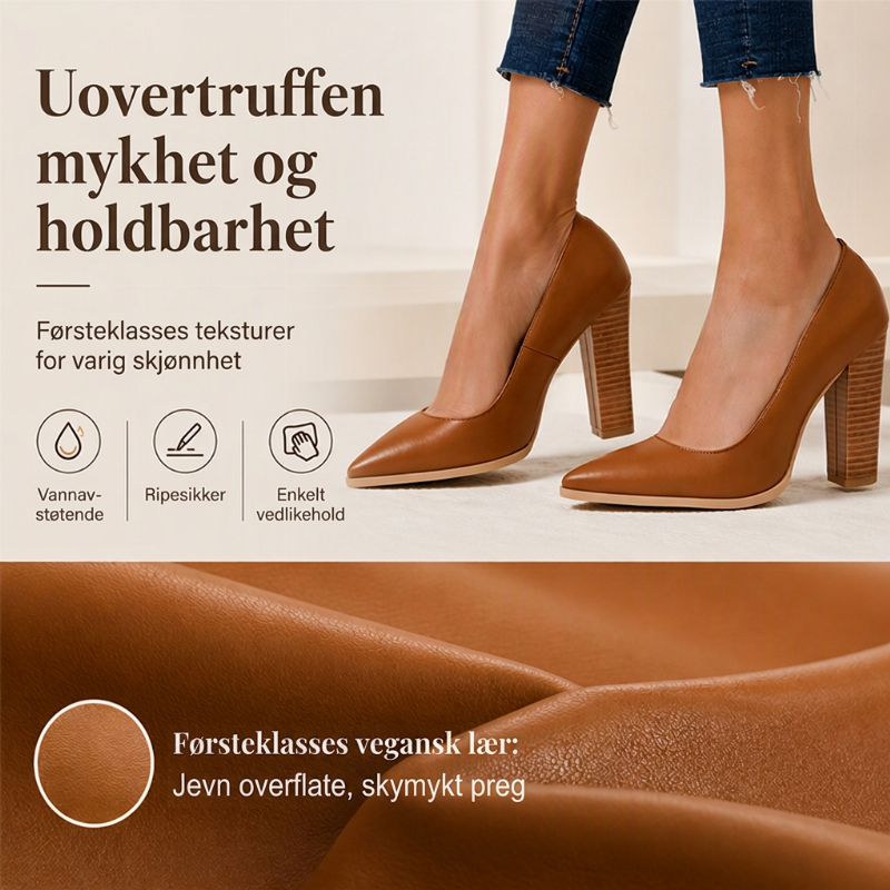 Chic kvinners pumps med spiss tå og tykk høyhæl