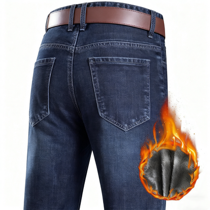 Varme rette jeans for menn med fôr