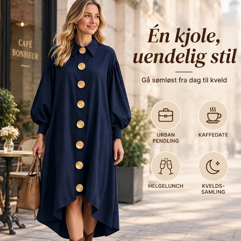 Kvinnelig Vintage Knappekjole med Bobleærmer