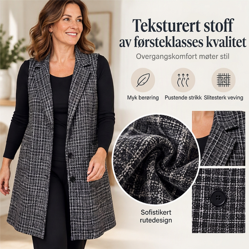 Lang fløyel i plaid med skrå krage for kvinner