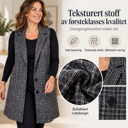 Lang fløyel i plaid med skrå krage for kvinner