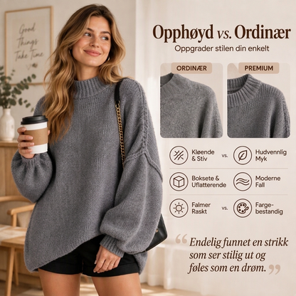Løs genser i strikk med mockneck for kvinner