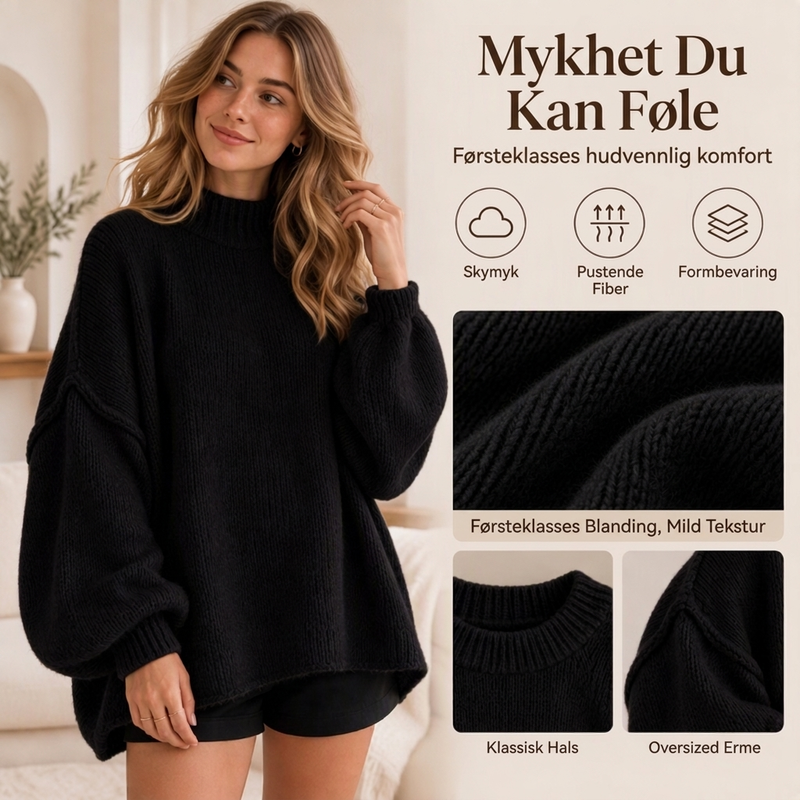 Løs genser i strikk med mockneck for kvinner