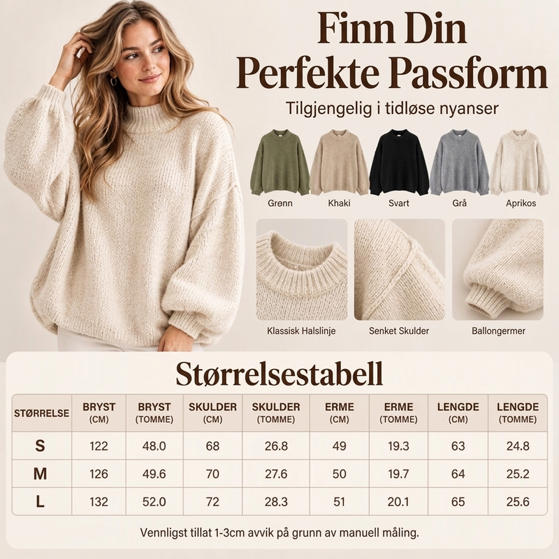 Løs genser i strikk med mockneck for kvinner