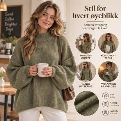 Løs genser i strikk med mockneck for kvinner