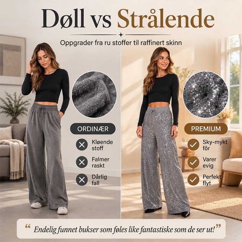 Breie bukser med glitterpaljetter for kvinner