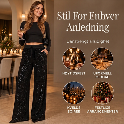 Breie bukser med glitterpaljetter for kvinner
