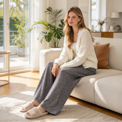 Breie bukser med glitterpaljetter for kvinner