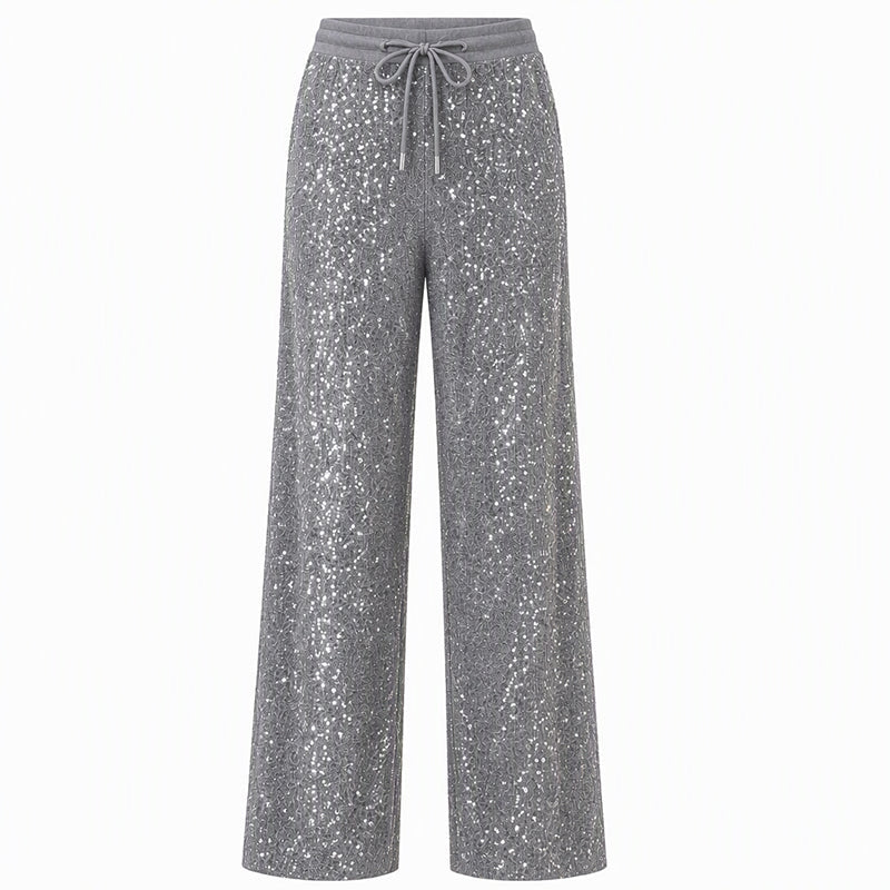 Breie bukser med glitterpaljetter for kvinner