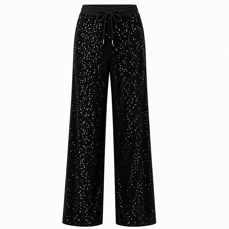 Breie bukser med glitterpaljetter for kvinner