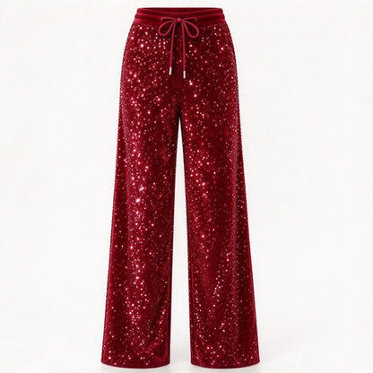 Breie bukser med glitterpaljetter for kvinner