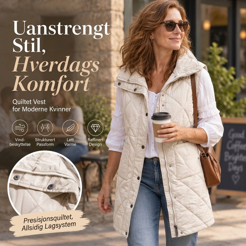 Dames midt-lange, quiltede termiske vest