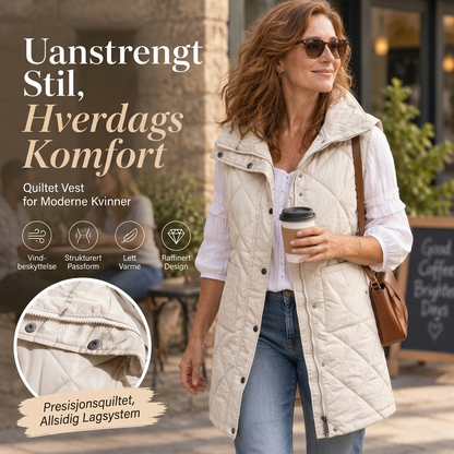 Dames midt-lange, quiltede termiske vest