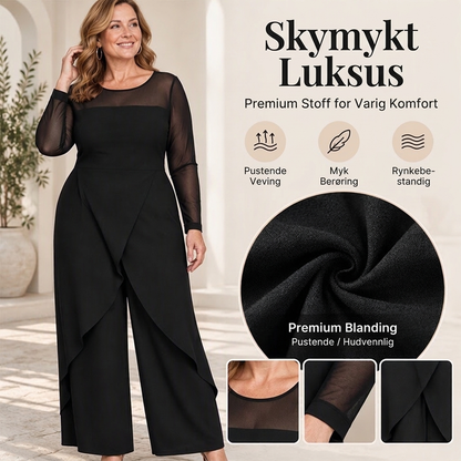 Elegant mesh-drakt for kvinner med erme og overliggende skjørt