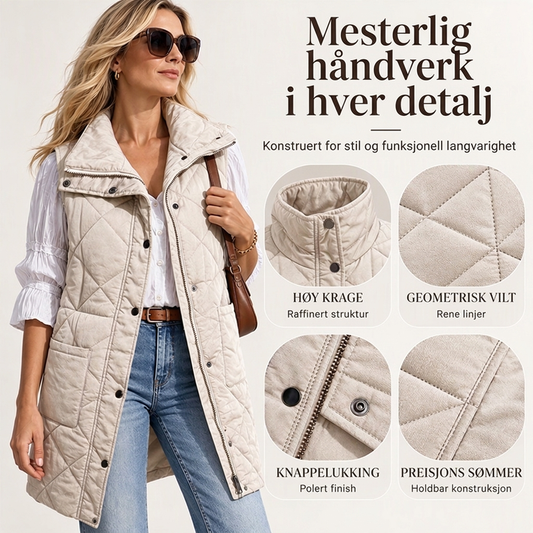 Dames midt-lange, quiltede termiske vest
