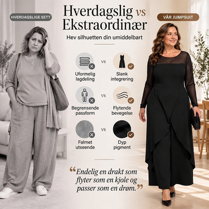Elegant mesh-drakt for kvinner med erme og overliggende skjørt