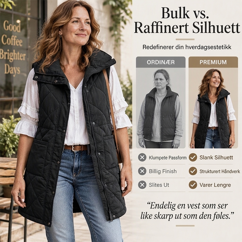 Dames midt-lange, quiltede termiske vest