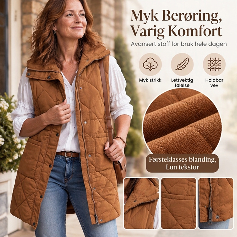 Dames midt-lange, quiltede termiske vest