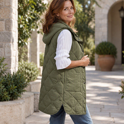 Dames midt-lange, quiltede termiske vest