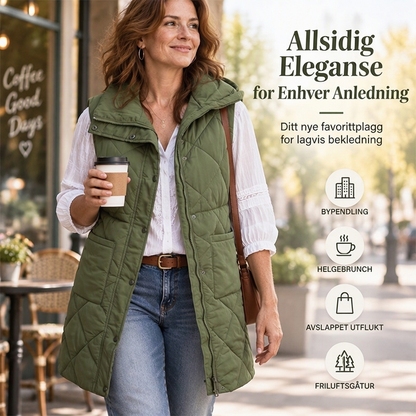 Dames midt-lange, quiltede termiske vest