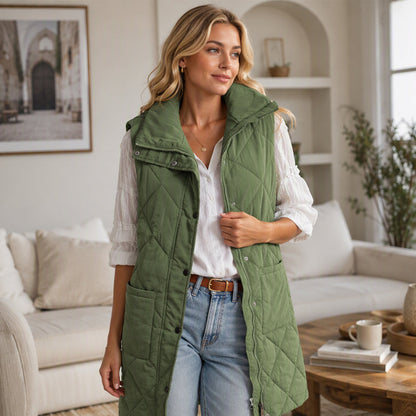 Dames midt-lange, quiltede termiske vest