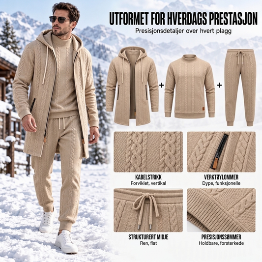 3-delt kabelstrikket sett for menn, casual-stil