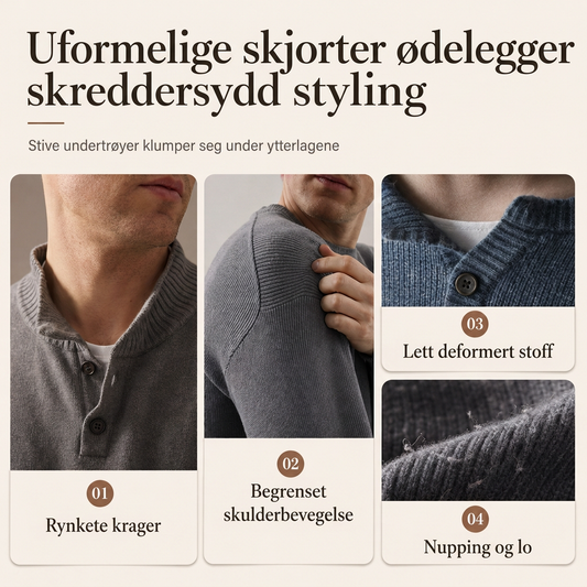 Herretøy – Retro Henley-hals, falsk todelt genser, avslappet passform, lang ermet strikkegenser for høst og vinter