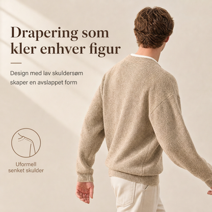 Herretøy – Retro Henley-hals, falsk todelt genser, avslappet passform, lang ermet strikkegenser for høst og vinter