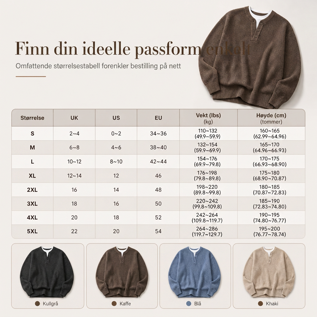 Herretøy – Retro Henley-hals, falsk todelt genser, avslappet passform, lang ermet strikkegenser for høst og vinter