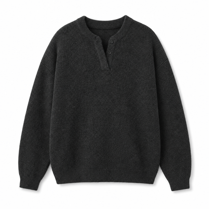 Herretøy – Retro Henley-hals, falsk todelt genser, avslappet passform, lang ermet strikkegenser for høst og vinter