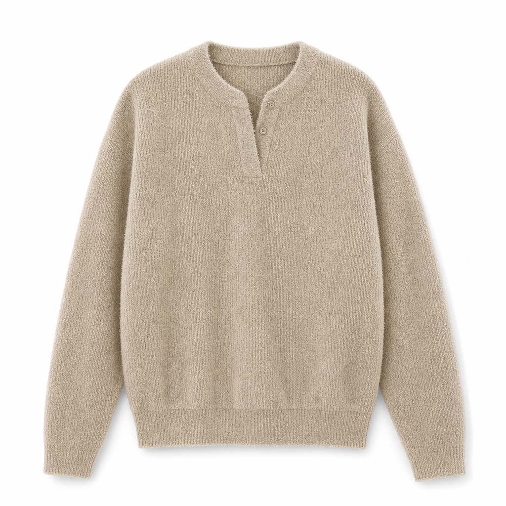 Herretøy – Retro Henley-hals, falsk todelt genser, avslappet passform, lang ermet strikkegenser for høst og vinter
