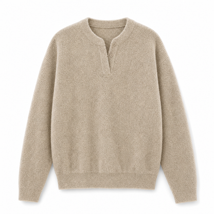 Herretøy – Retro Henley-hals, falsk todelt genser, avslappet passform, lang ermet strikkegenser for høst og vinter