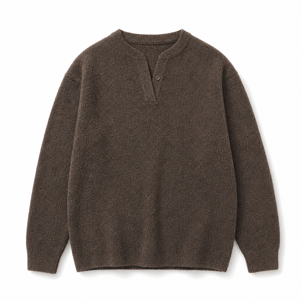 Herretøy – Retro Henley-hals, falsk todelt genser, avslappet passform, lang ermet strikkegenser for høst og vinter