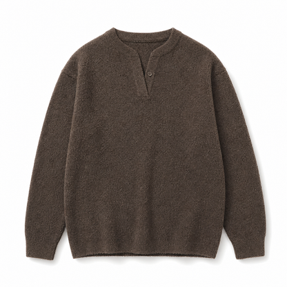 Herretøy – Retro Henley-hals, falsk todelt genser, avslappet passform, lang ermet strikkegenser for høst og vinter