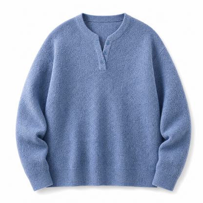 Herretøy – Retro Henley-hals, falsk todelt genser, avslappet passform, lang ermet strikkegenser for høst og vinter
