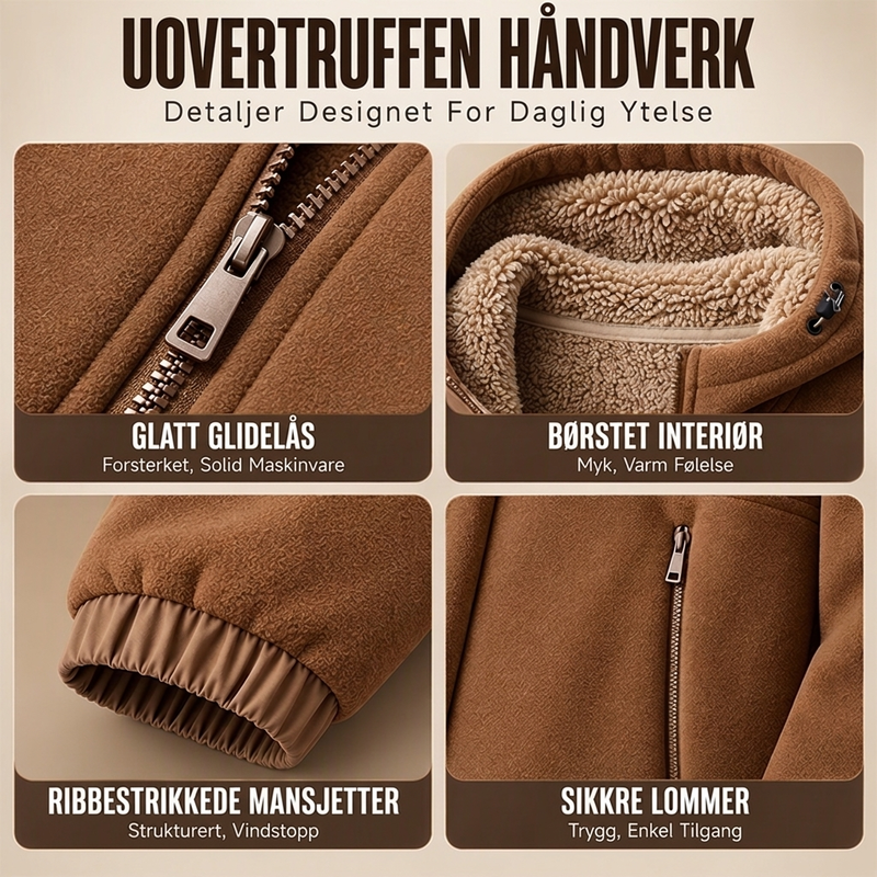 Avslappet herrejakke med hette og varm fôr