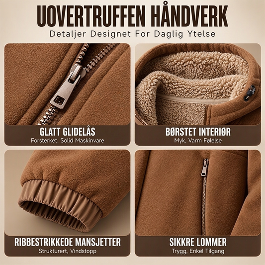 Avslappet herrejakke med hette og varm fôr