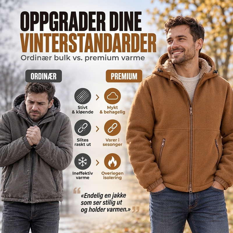 Avslappet herrejakke med hette og varm fôr