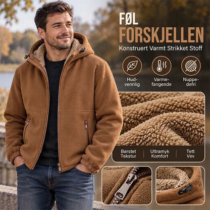 Avslappet herrejakke med hette og varm fôr