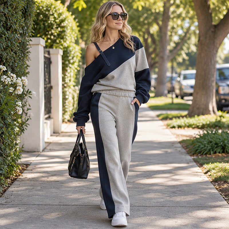 Kvinner Uformell Fargeblokk Off-Shoulder 2-delt Sett
