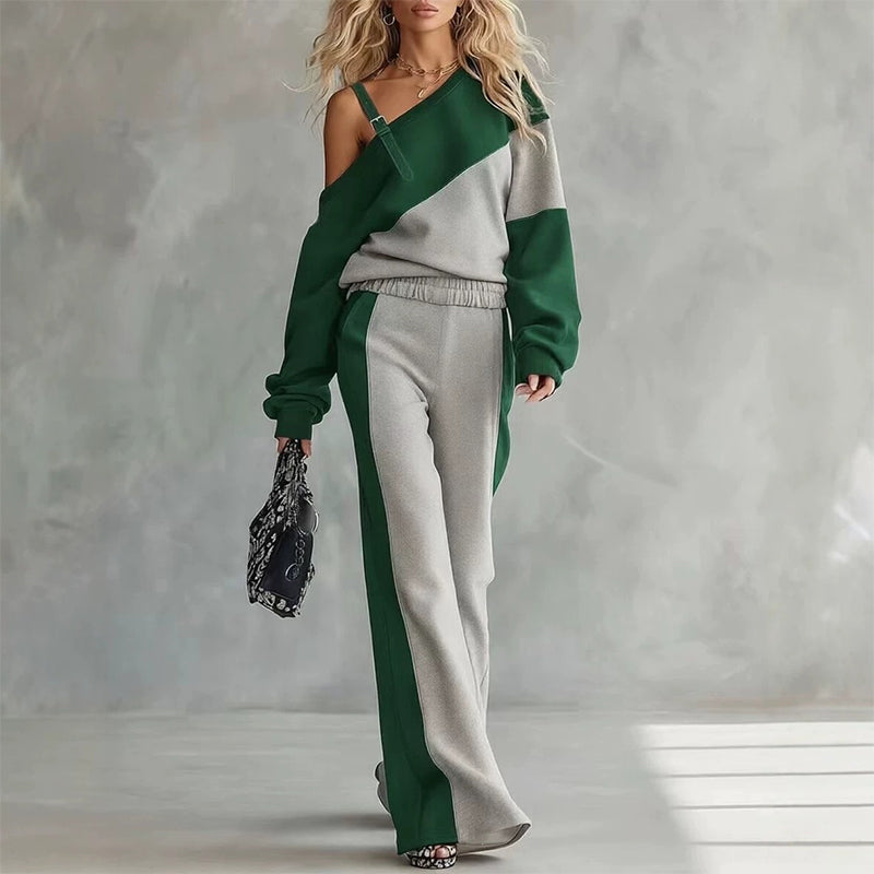 Kvinner Uformell Fargeblokk Off-Shoulder 2-delt Sett