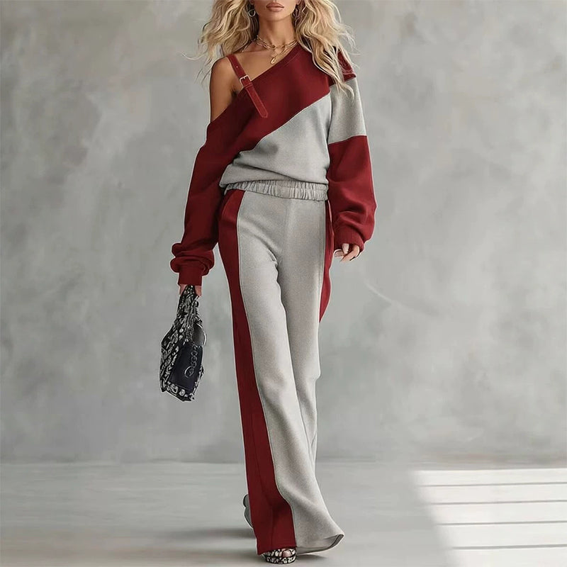 Kvinner Uformell Fargeblokk Off-Shoulder 2-delt Sett